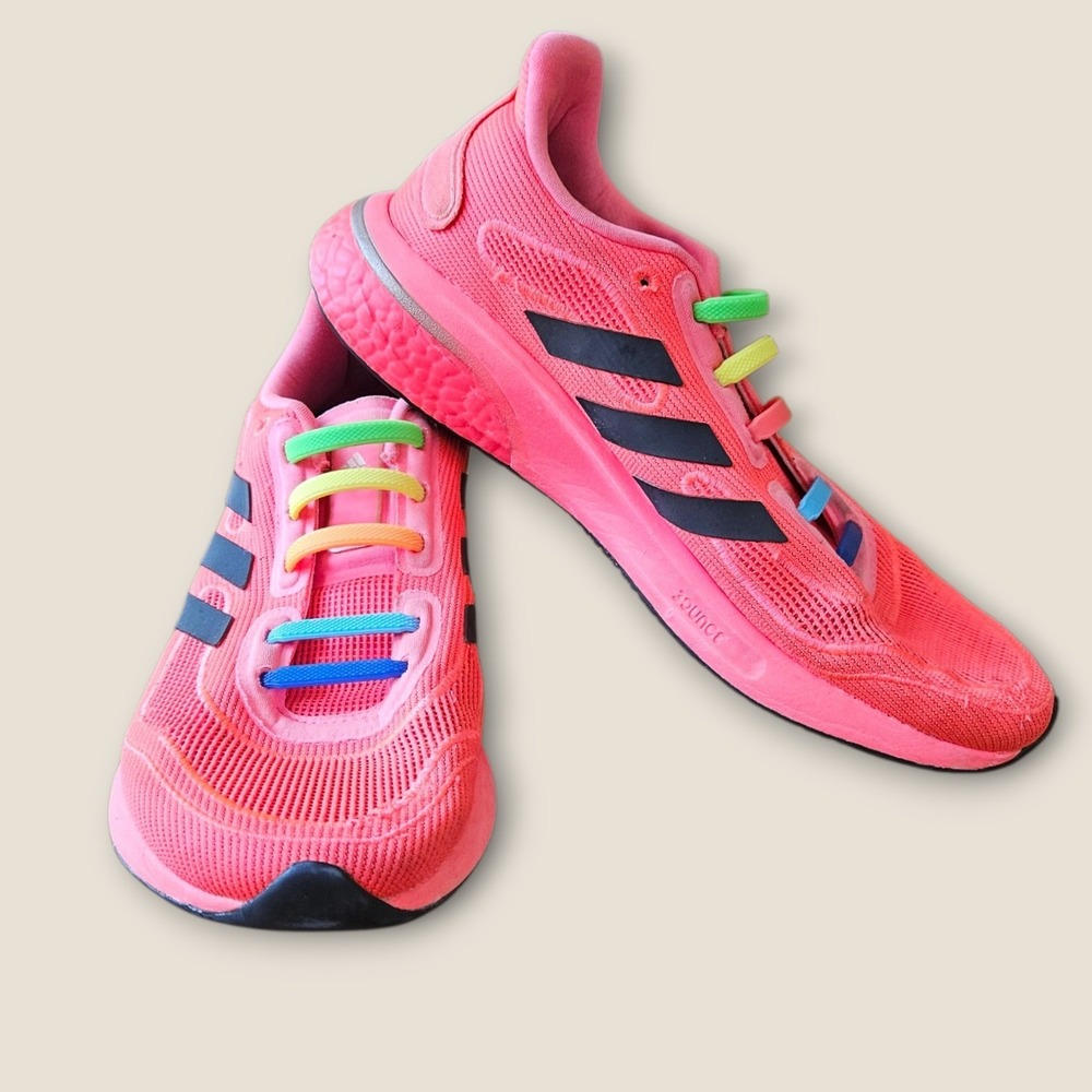 Adidas Supernova Signal Pink Core Black Running Shoes Women's 8 Rainbow Laces